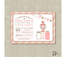 Mason Jar Bridal Shower, Birthday Party or Baby Shower Printable Invitation - Emma Collection - Pink